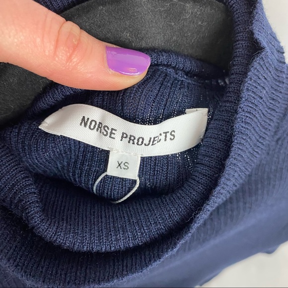 NEW Norse Projects Dark Navy Siri Roll 100% Merino Wool Sweater Womens Size XS - Picture 7 of 16